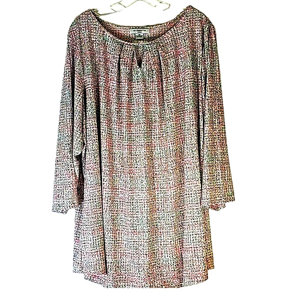 Liz Claiborne Woman Sz 3X Fairy Multicolor Pleated Key Hole Neckline Blouse